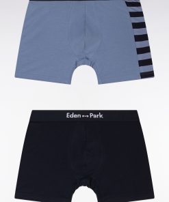 Eden Park Homme Men's Lot De Deux Boxers En Jersey De Coton Stretch Marine Et Gris Détails C