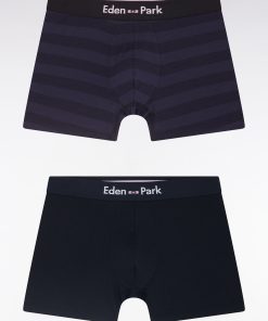 Eden Park Homme Men's Lot De Deux Boxers En Jersey De Coton Stretch Marine Et Cerclé Marine