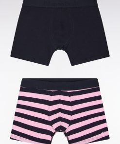 Eden Park Homme Men's Lot De Deux Boxers Unis Et Cerclés En Jersey De Coton Stretch Marine E