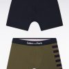 Eden Park Homme Men's Lot De Deux Boxers En Jersey De Coton Stretch Marine Et Kaki Détails C