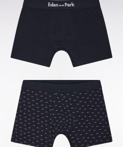 Eden Park Homme Men's Lot De Deux Boxers Unis Et Imprimés En Jersey De Coton Stretch Marine