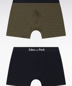 Eden Park Homme Men's Lot De Deux Boxers Unis Et Imprimés En Jersey De Coton Stretch Marine