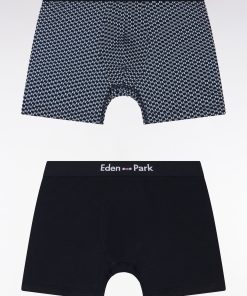 Eden Park Homme Men's Lot De Deux Boxers En Jersey De Coton Stretch Uni Et Ciel Imprimé