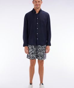 Eden Park Homme Men's Maillot De Bain Marine À Imprimé Jungle Blanc