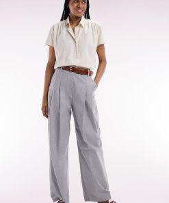 Eden Park Femme Men's Pantalon À Jambes Larges En Coton Stretch Gris Coupe Oversized