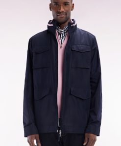 Eden Park Homme Men's Parka Courte 4 Poches À Col Montant Et Capuche En Polyamide Bleu Marin