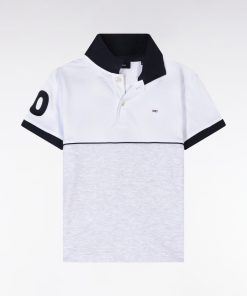 Eden Park Enfant Men's Polo À Manches Courtes Bicolore En Coton Gris Broderie 10 Coupe Droite