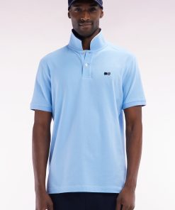 Eden Park Homme Men's Polo À Manches Courtes En Coton Ciel Liseré Col Coupe Décontractée