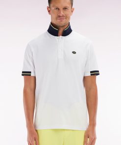 Eden Park Homme Men's Polo À Manches Courtes En Coton Jaune Détails Colorés Coupe Décontract