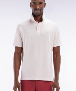 Eden Park Homme Men's Polo À Manches Courtes En Coton Et Lin Rose Coupe Droite