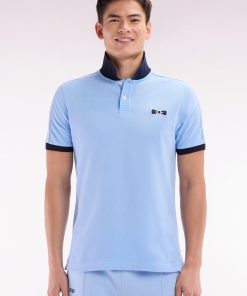 Eden Park Homme Men's Polo À Manches Courtes En Coton Ciel Passepoil Contrasté Coupe Droite