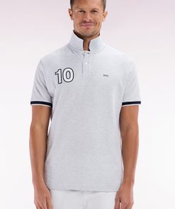 Eden Park Homme Men's Polo À Manches Courtes En Coton Gris Broderie 10 Coupe Décontractée
