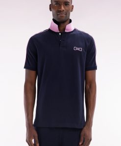 Eden Park Homme Men's Polo À Manches Courtes En Coton Marine Passepoil Contrasté Coupe Droit