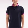 Eden Park Homme Men's Polo À Manches Courtes En Coton Rose Détails Colorés Coupe Décontracté