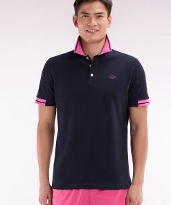 Eden Park Homme Men's Polo À Manches Courtes En Coton Rose Détails Colorés Coupe Décontracté