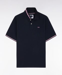 Homme Men's Polo À Manches Courtes En Coton Marine Jacquard Dos Eden Park Coupe Dé