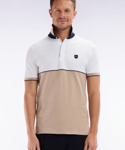 Eden Park Homme Men's Polo À Manches Courtes En Coton Stretch Bicolore Beige Coupe Ajustée