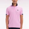 Eden Park Homme Men's Polo À Manches Courtes En Coton Rose Bords-côtes Bicolores Coupe Droit