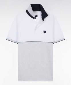 Eden Park Homme Men's Polo À Manches Courtes En Coton Stretch Bicolore Gris Coupe Ajustée