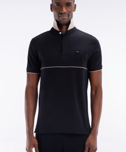 Eden Park Homme Men's Polo À Manches Courtes En Coton Stretch Bicolore Noir Coupe Ajustée