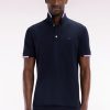 Eden Park Homme Men's Polo À Manches Courtes En Coton Marine Bords-côtes Bicolores Coupe Dro