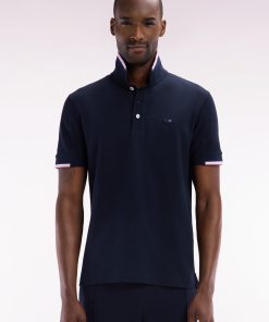 Eden Park Homme Men's Polo À Manches Courtes En Coton Marine Bords-côtes Bicolores Coupe Dro