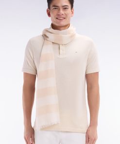 Eden Park Homme Men's Polo À Manches Courtes En Coton Et Lin Crème Coupe Droite