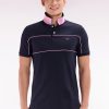 Eden Park Homme Men's Polo À Manches Courtes En Coton Marine Découpes Passepoilées Coupe Dro