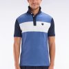 Eden Park Homme Men's Polo À Manches Courtes En Coton Stretch Bleu Bande Contrastée Coupe Aj