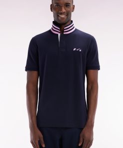 Eden Park Homme Men's Polo À Manches Courtes En Coton Marine Dessous De Col Cerclé Coupe Dro