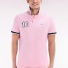 Eden Park Homme Men's Polo À Manches Courtes En Coton Rose Broderie 10 Coupe Décontractée