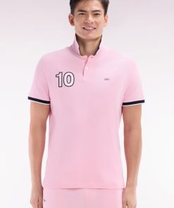 Eden Park Homme Men's Polo À Manches Courtes En Coton Rose Broderie 10 Coupe Décontractée