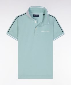 Eden Park Enfant Men's Polo À Manches Courtes En Coton Vert D'eau Logo Blanc Coupe Droite