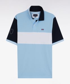 Eden Park Homme Men's Polo À Manches Courtes En Piqué Coton Ciel Bande Contrastée Coupe Déco