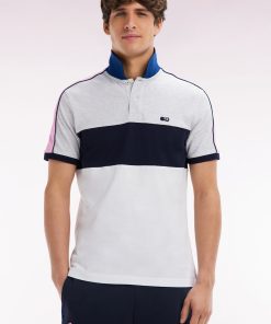 Eden Park Homme Men's Polo À Manches Courtes En Coton Tricolore Blanc Marine Et Gris Coupe D
