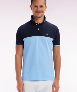 Eden Park Homme Men's Polo À Manches Courtes En Piqué Coton Ciel Col Jacquard Coupe Droite