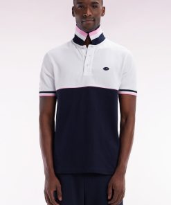 Eden Park Homme Men's Polo À Manches Courtes En Piqué Coton Bicolore Marine Et Blanc Coupe D