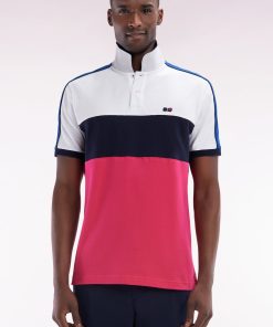Eden Park Homme Men's Polo À Manches Courtes En Coton Tricolore Blanc Marine Et Fuchsia Coup