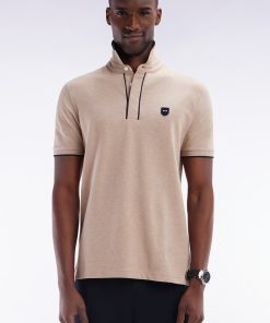 Eden Park Homme Men's Polo À Manches Courtes En Piqué De Coton Chiné Stretch Beige Coupe Aju