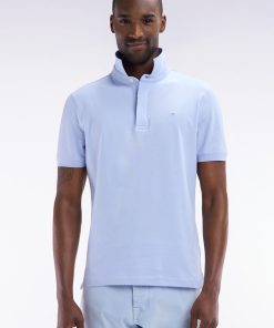 Eden Park Homme Men's Polo À Manches Courtes En Piqué Coton Stretch Bleu Clair Coupe Ajustée
