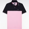 Eden Park Homme Men's Polo À Manches Courtes En Piqué Coton Rose Col Jacquard Coupe Droite
