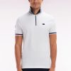 Eden Park Homme Men's Polo À Manches Courtes En Coton Stretch Blanc Col Zippé Coupe Ajustée