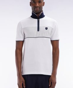 Eden Park Homme Men's Polo À Manches Courtes En Piqué De Coton Chiné Stretch Blanc Détails C