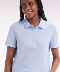 Eden Park Femme Men's Polo À Manches Courtes En Piqué De Coton Pima Ciel Détails Rayés Coupe