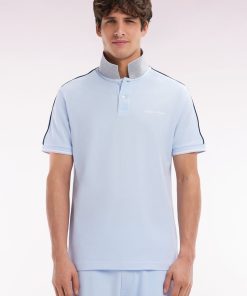 Homme Men's Polo À Manches Courtes Uni En Coton Ciel Inscription Eden Park Coupe D