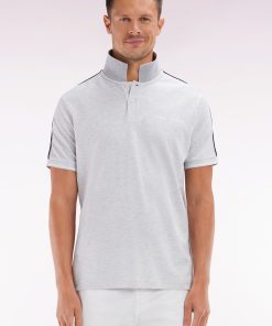 Homme Men's Polo À Manches Courtes Uni En Coton Gris Inscription Eden Park Coupe D