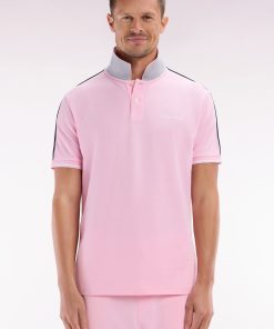 Homme Men's Polo À Manches Courtes Uni En Coton Rose Inscription Eden Park Coupe D
