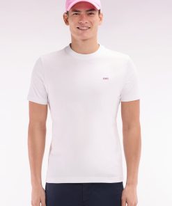 Eden Park Homme Men's T-shirt En Coton Blanc Broderie Dos Coupe Droite