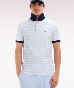 Eden Park Homme Men's Polo Marinière À Manches Courtes En Coton Stretch Rayé Ciel Coupe Ajus