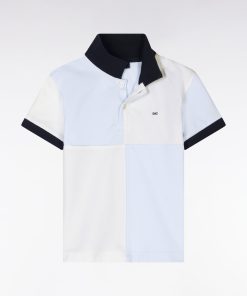 Eden Park Enfant Men's Polo Coupé-cousu À Manches Courtes En Coton Ciel Et Blanc Coupe Droite
